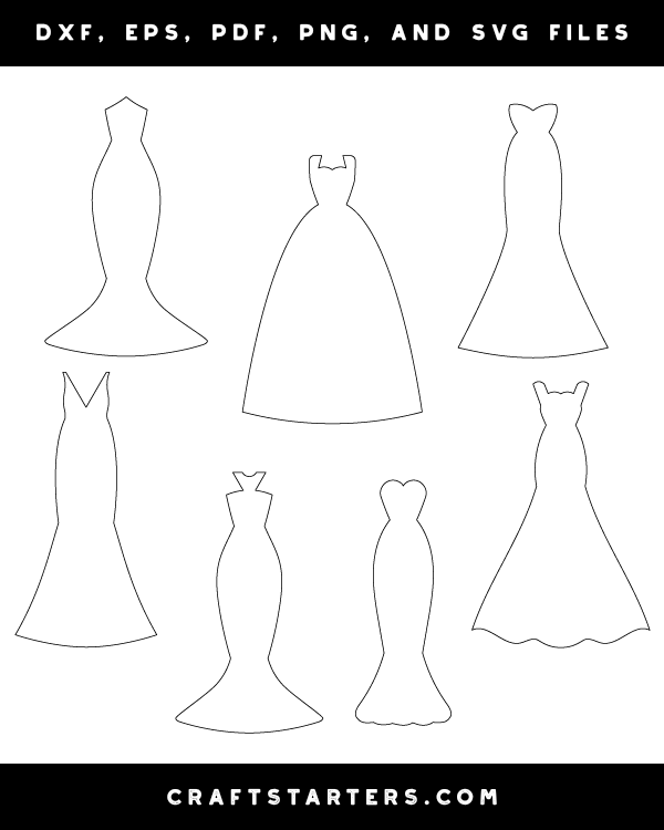 Wedding Dress Outline Patterns DFX EPS PDF PNG And SVG Cut Files