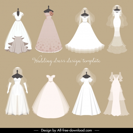 Wedding Dress Templates Collection Elegant Modern Vectors Stock In