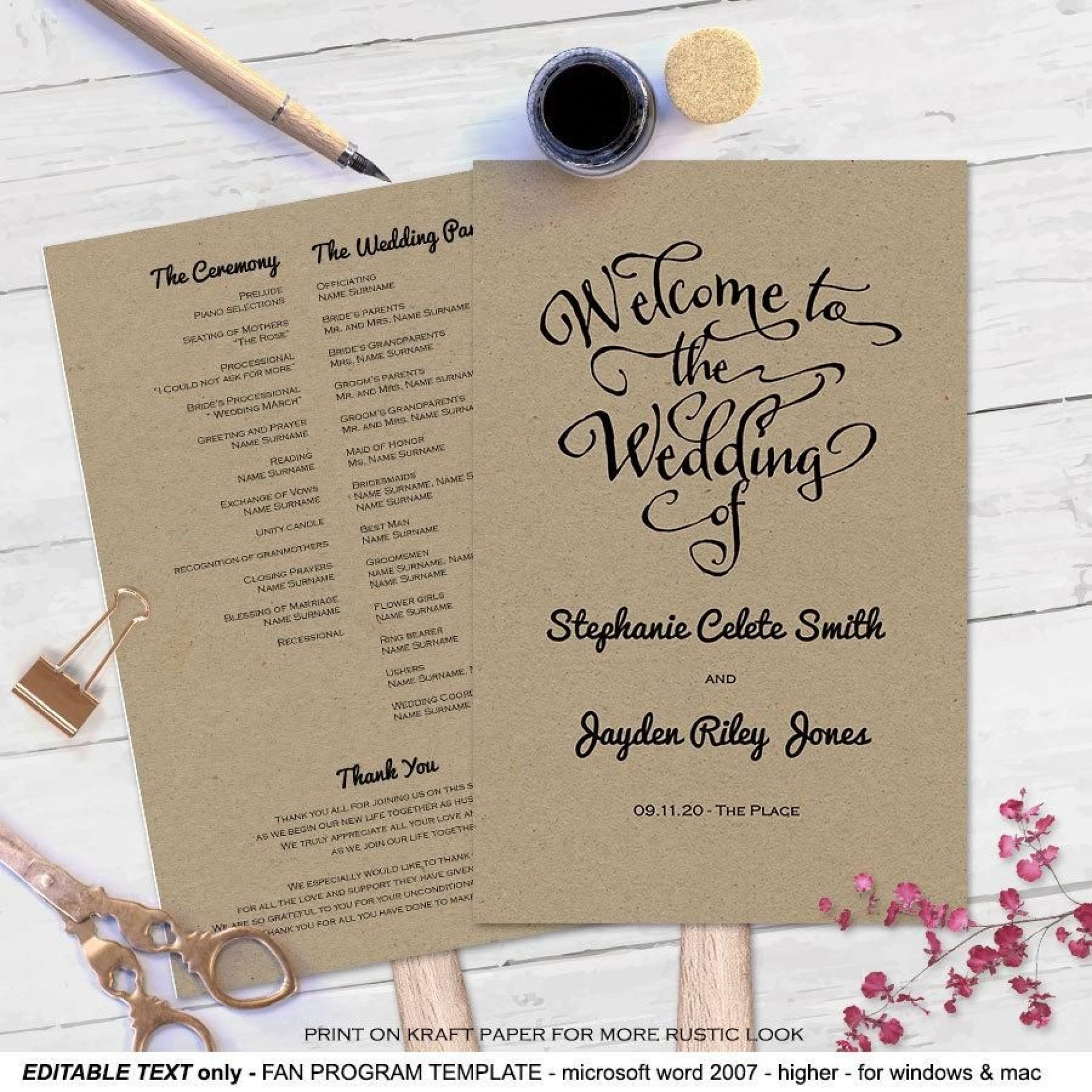 Wedding Fan Program Template Free