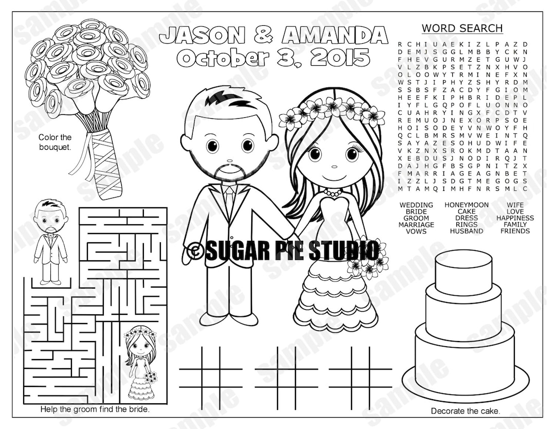 Wedding Favor Childrens Kids Coloring Page Activity Personalized Printable PDF Or JPEG File Etsy