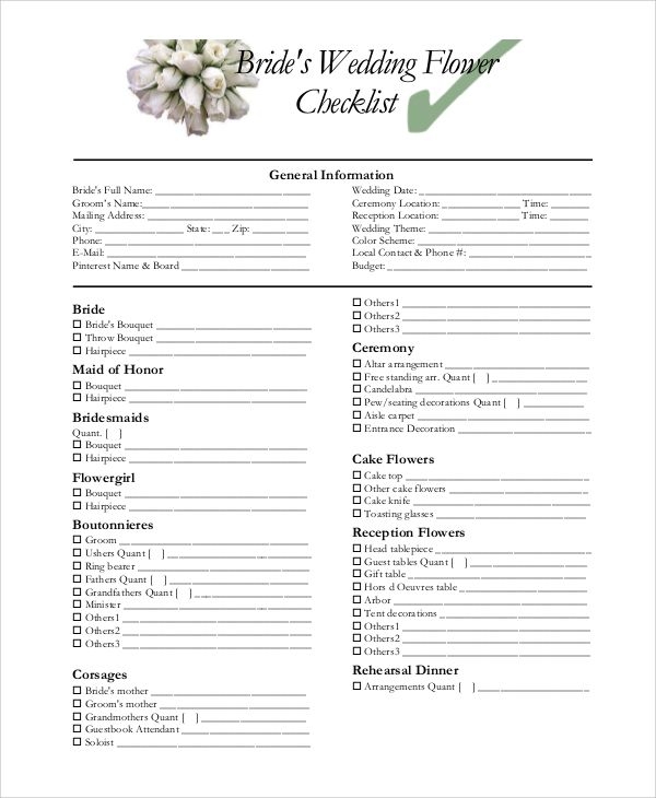 Wedding Flower Checklist Printable Free Printable Wedding