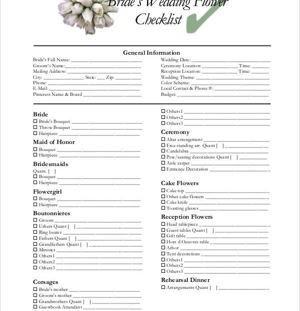 Wedding Flower Checklist Printable Free Printable Wedding