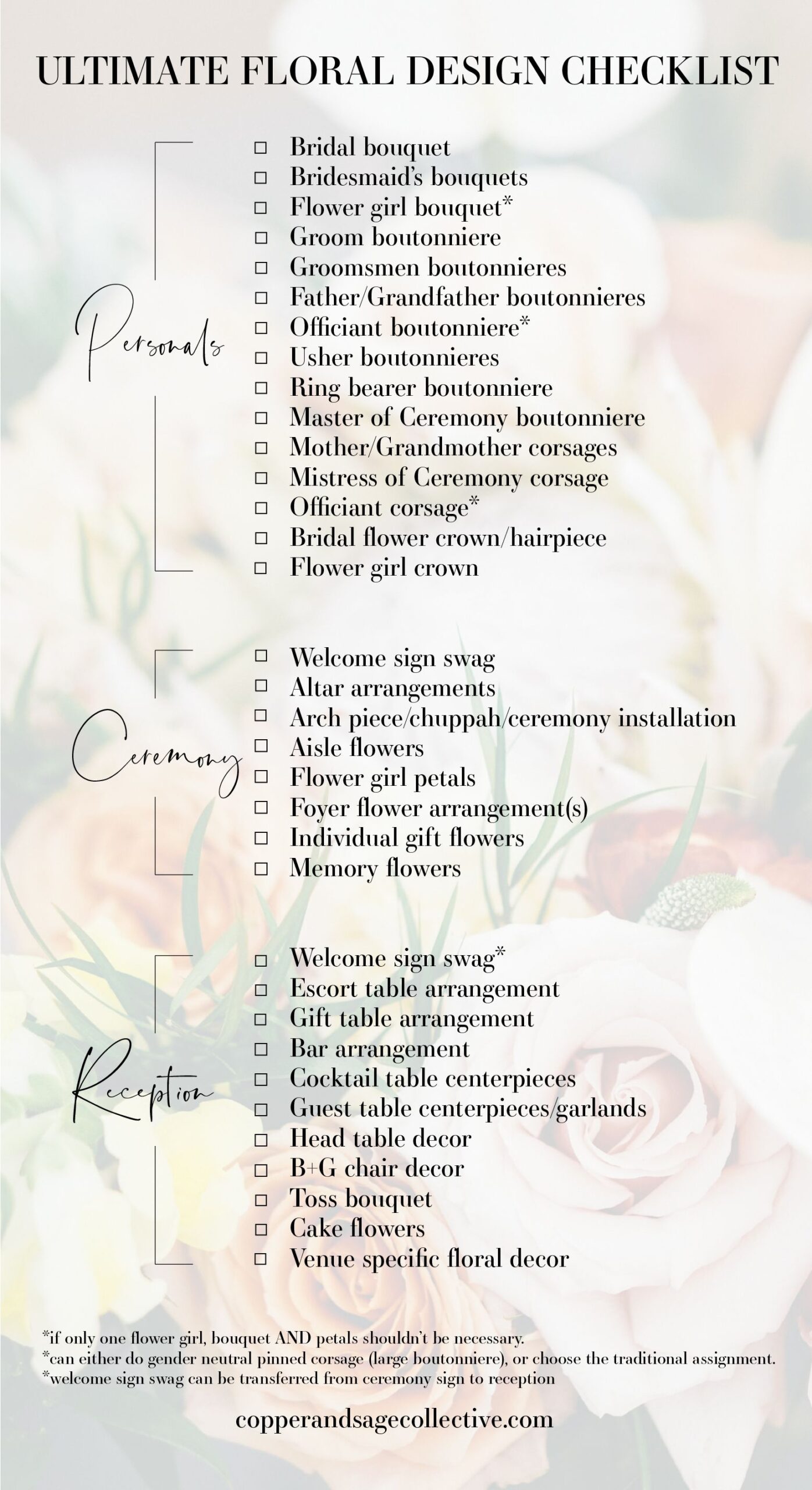 Wedding Flower Checklist Printable