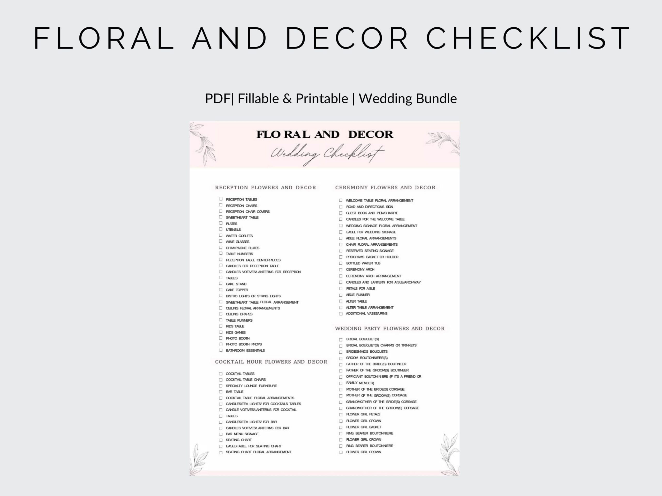 Wedding Flower Checklist Wedding Planning Checklist Fillable U0026 Printable Etsy