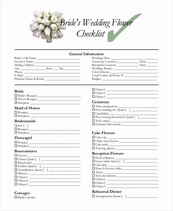 Wedding Flowers Order Form Template Best Of Simple Wedding Checklist 23 