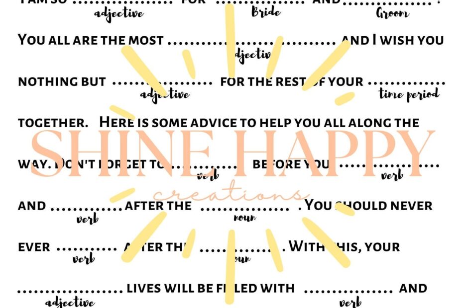 Wedding Guest Activity Mad Libs Marriage Advice Engagement Wedding DOWNLOADABLE pdf PRINTABLE