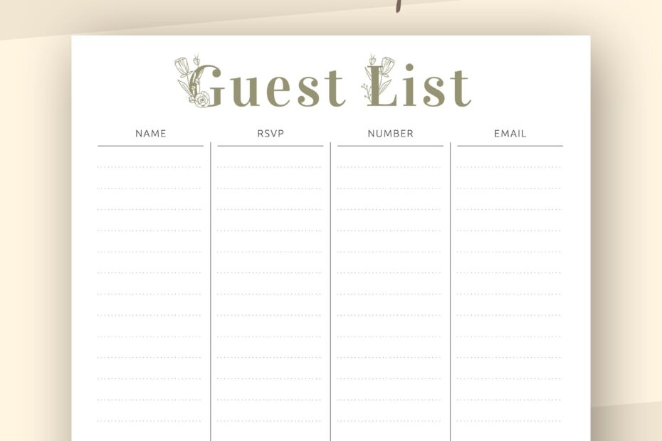 Wedding Guest List Printable Wedding Template Guest List Tracker