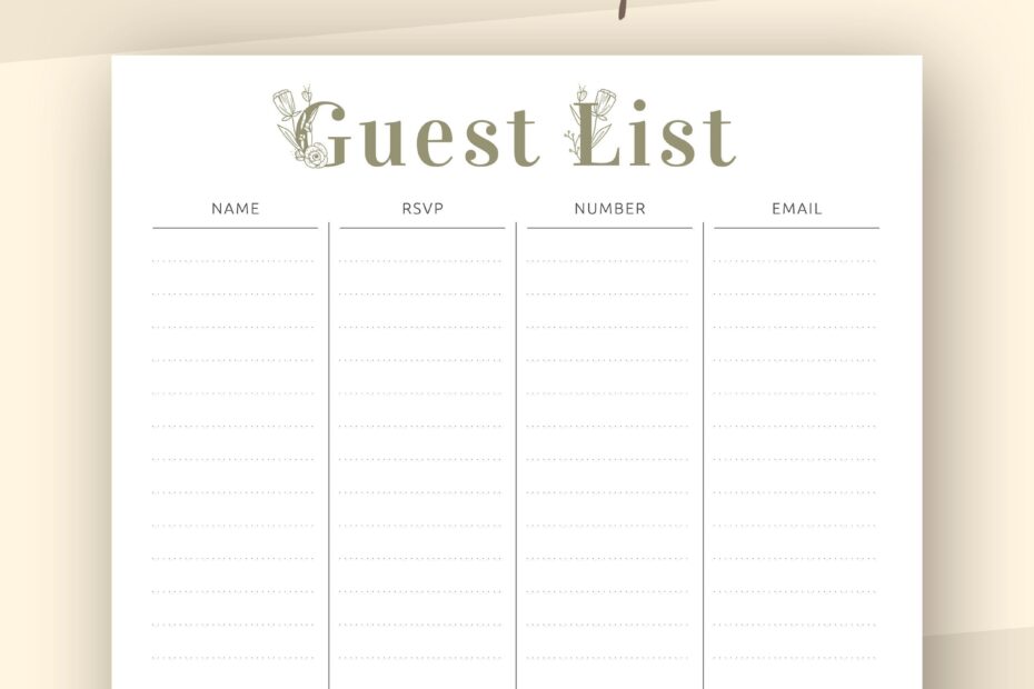 Wedding Guest List Printable Wedding Template Guest List Tracker