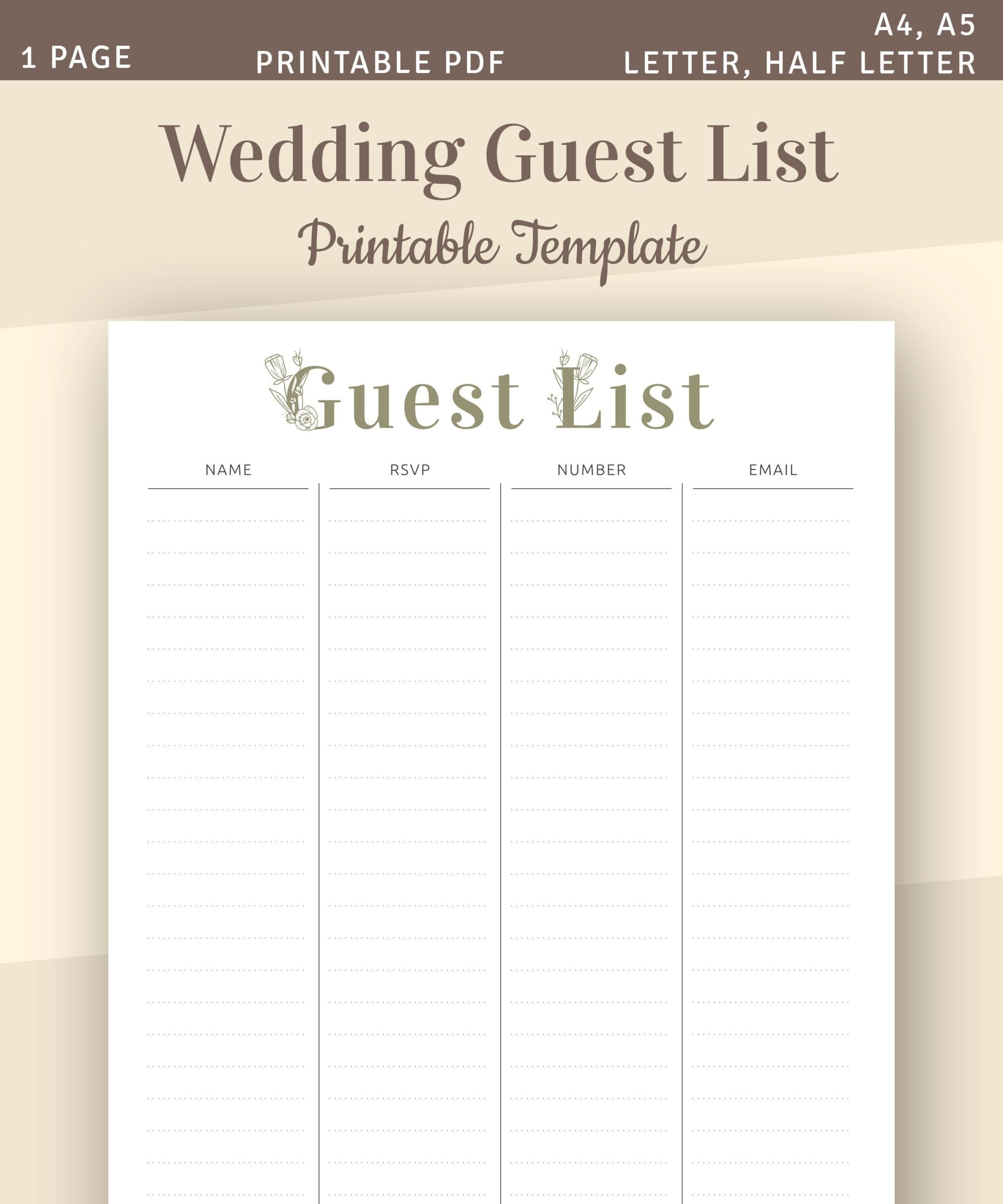 Wedding Guest List Printable Wedding Template Guest List Tracker Guest List Planner RSVP Tracker A4 A5 Letter Half Letter PDF Etsy