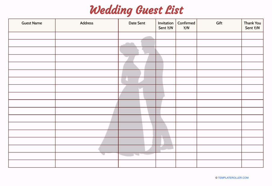 Wedding Guest List Template Download Printable PDF Templateroller