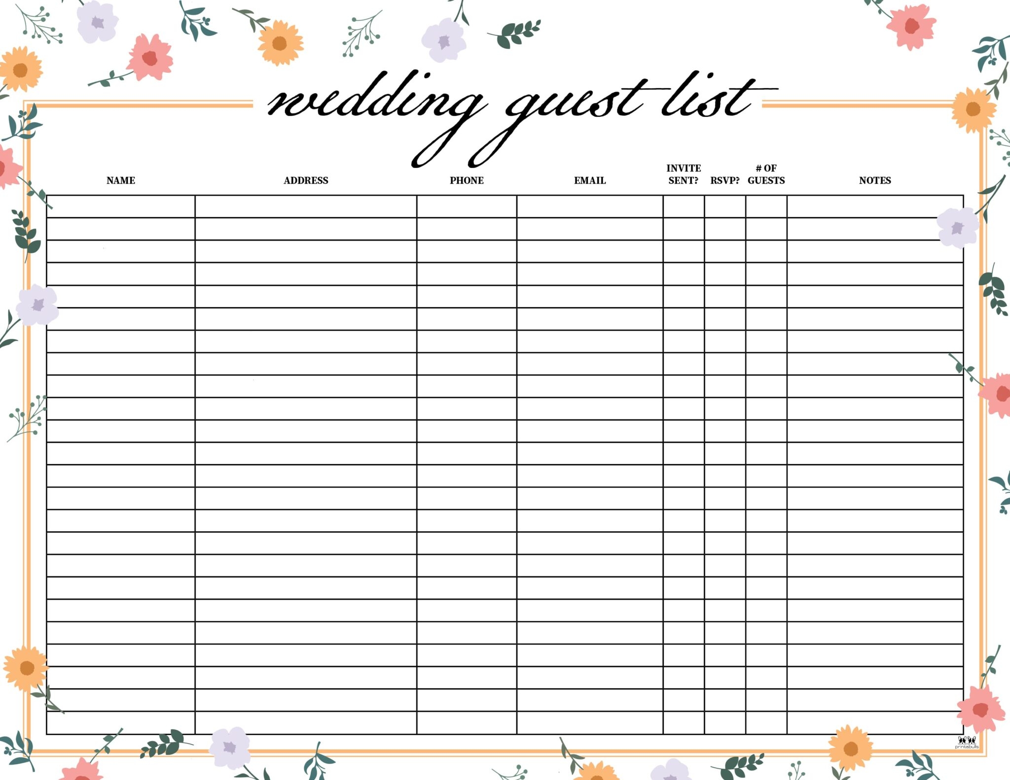 Wedding Guest List Templates 20 FREE Lists PrintaBulk