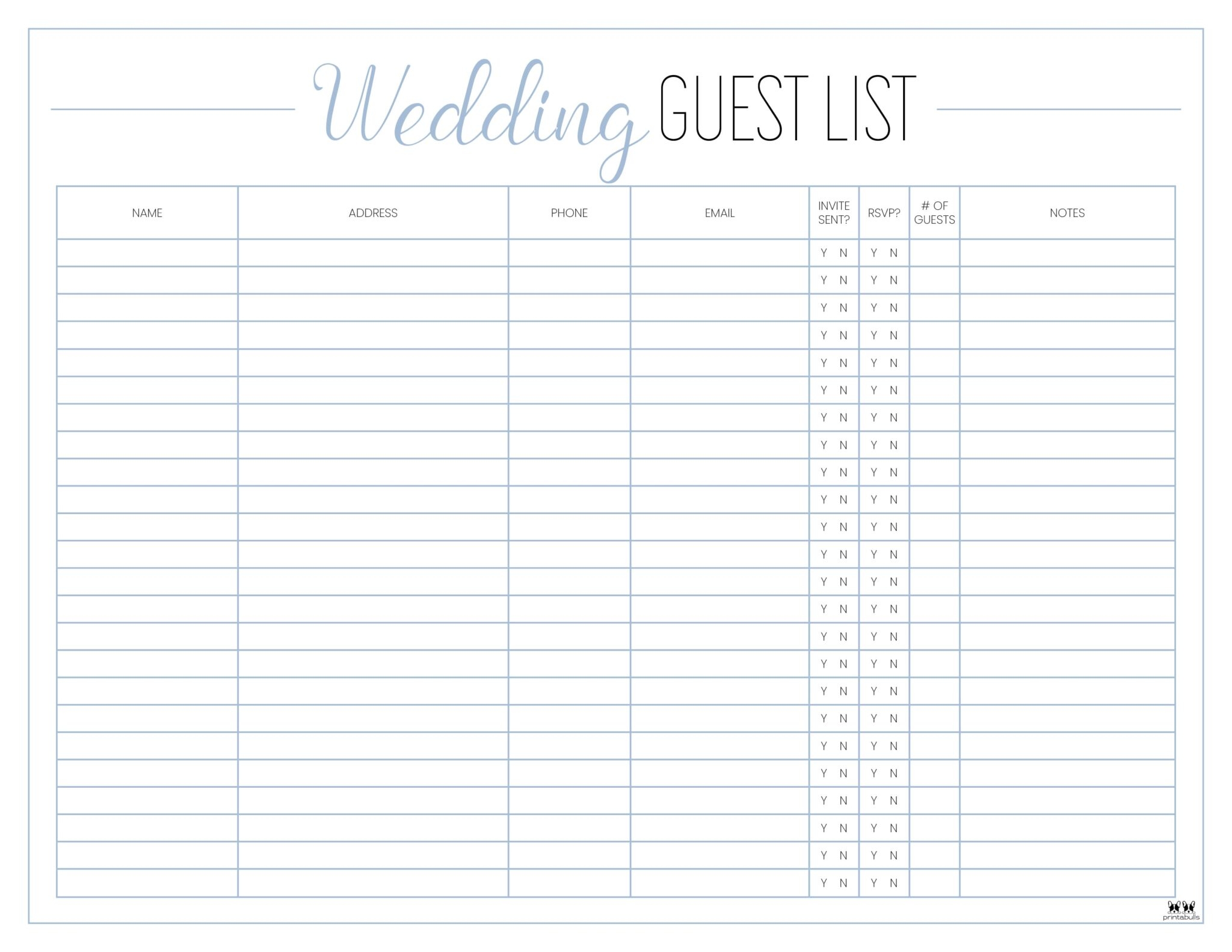 Wedding Guest List Templates 20 FREE Lists Printabulls