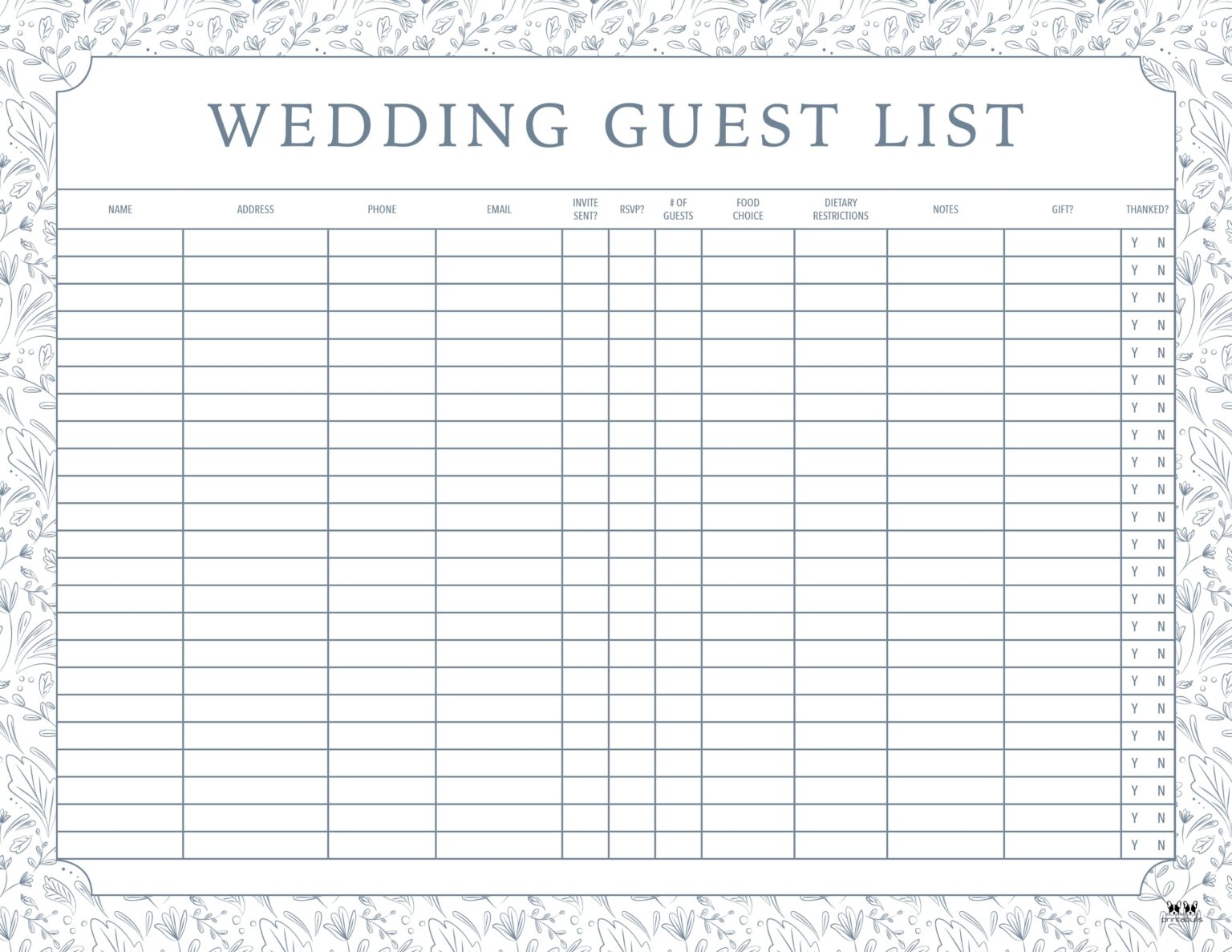 Wedding Guest List Templates 20 FREE Lists Printabulls