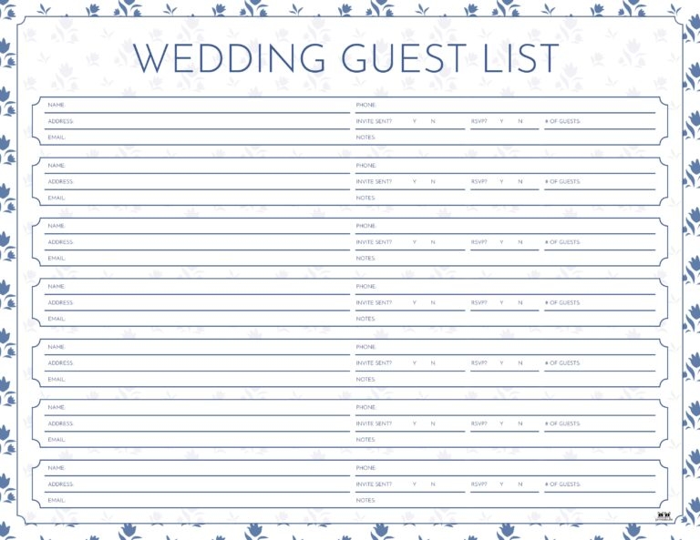 Wedding Guest List Templates 20 FREE Lists Printabulls