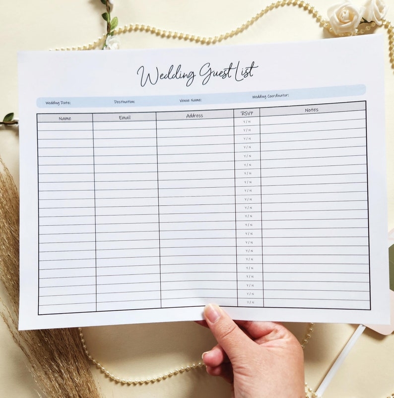 Wedding Guest List Tracker Printable Guest Planner Template Editable 