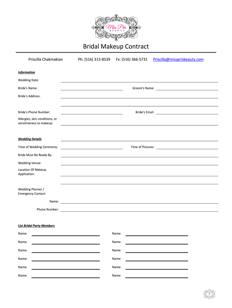 Wedding Hair And Makeup Contract Template Free Printable Word Searches