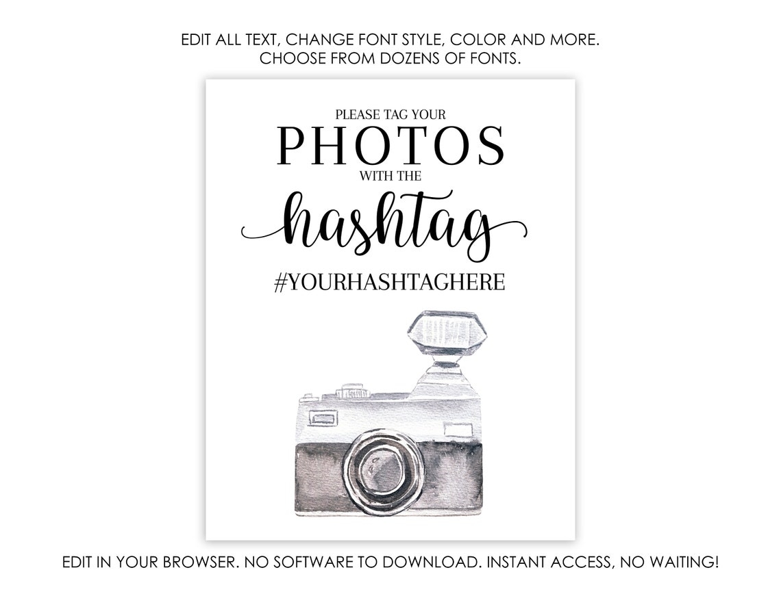 Wedding Hashtag Sign Download Printable Wedding Hashtag Sign Etsy