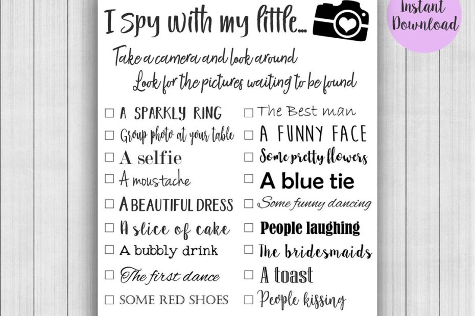 Wedding I Spy I Spy Download Wedding Games Wedding Wedding Printable Wedding Sign Kids Wedding Game Wedding Reception Game Etsy