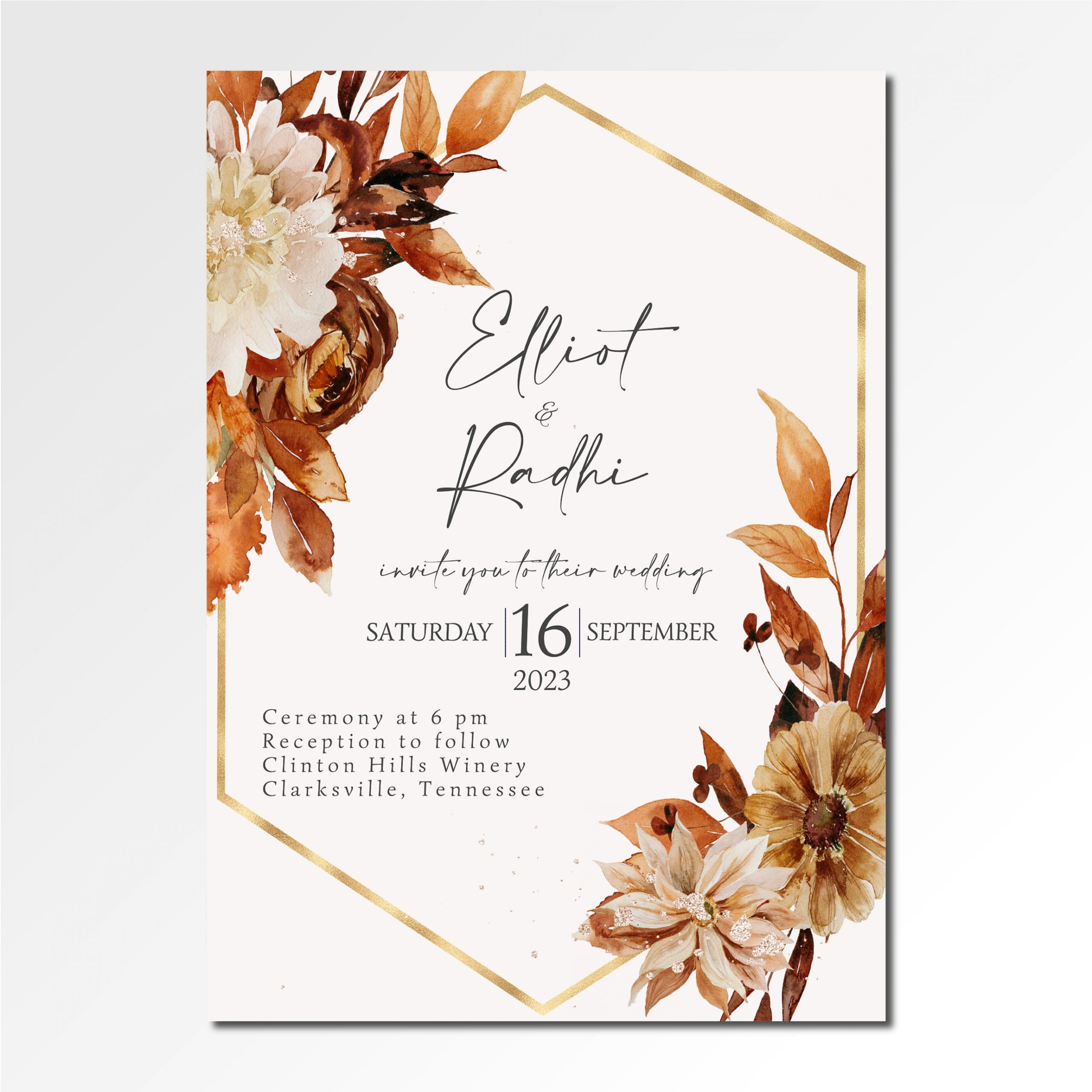 Wedding Invitation Template In Autumn Classic Version 3 Gold Frame