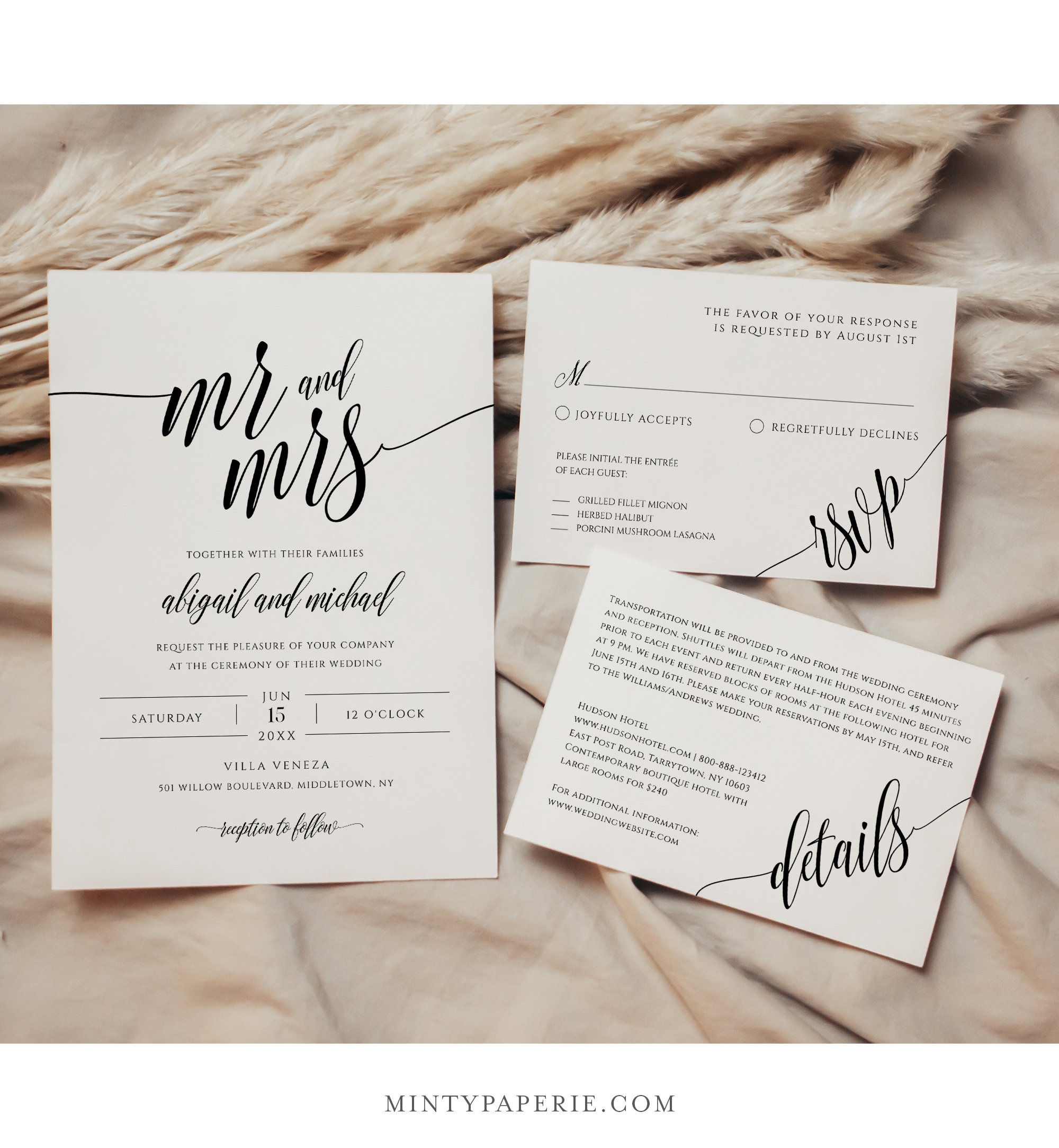 Wedding Invitation Template Instant Download Rustic Modern 