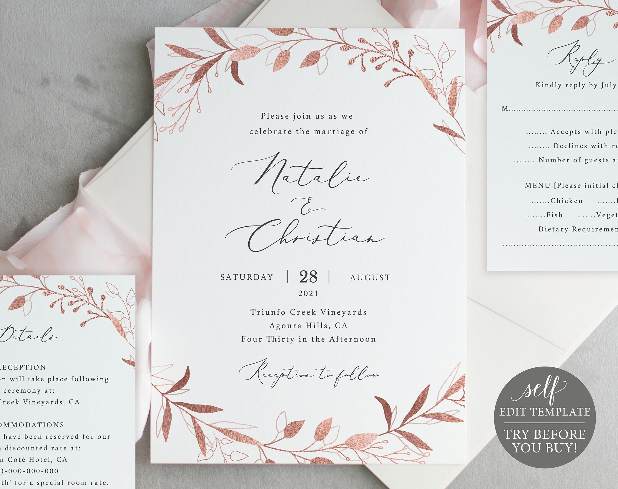 Wedding Invitation Template Set Free Demo Available Editable Etsy UK