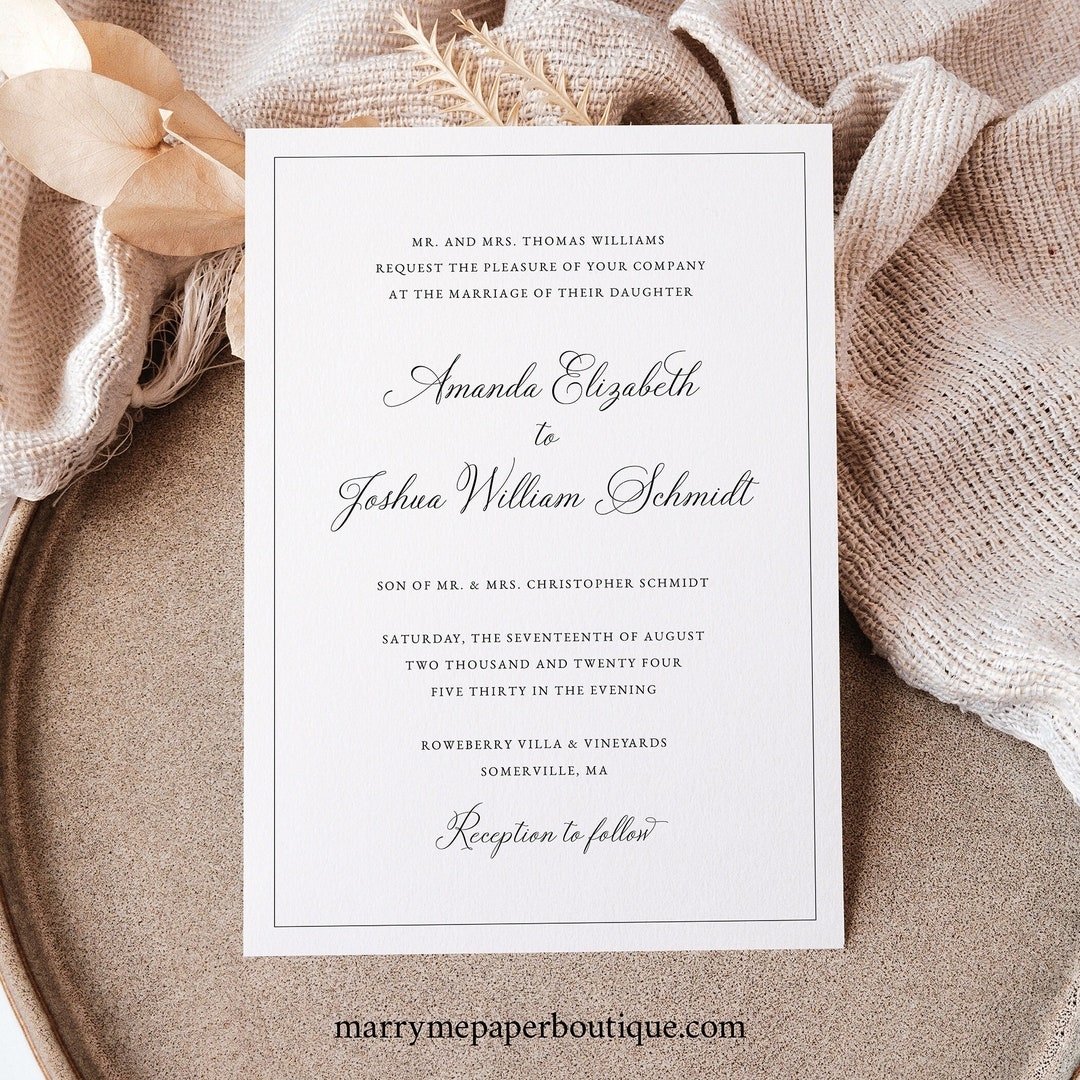 Wedding Invitation Template Traditional Wedding Calligraphy Border 