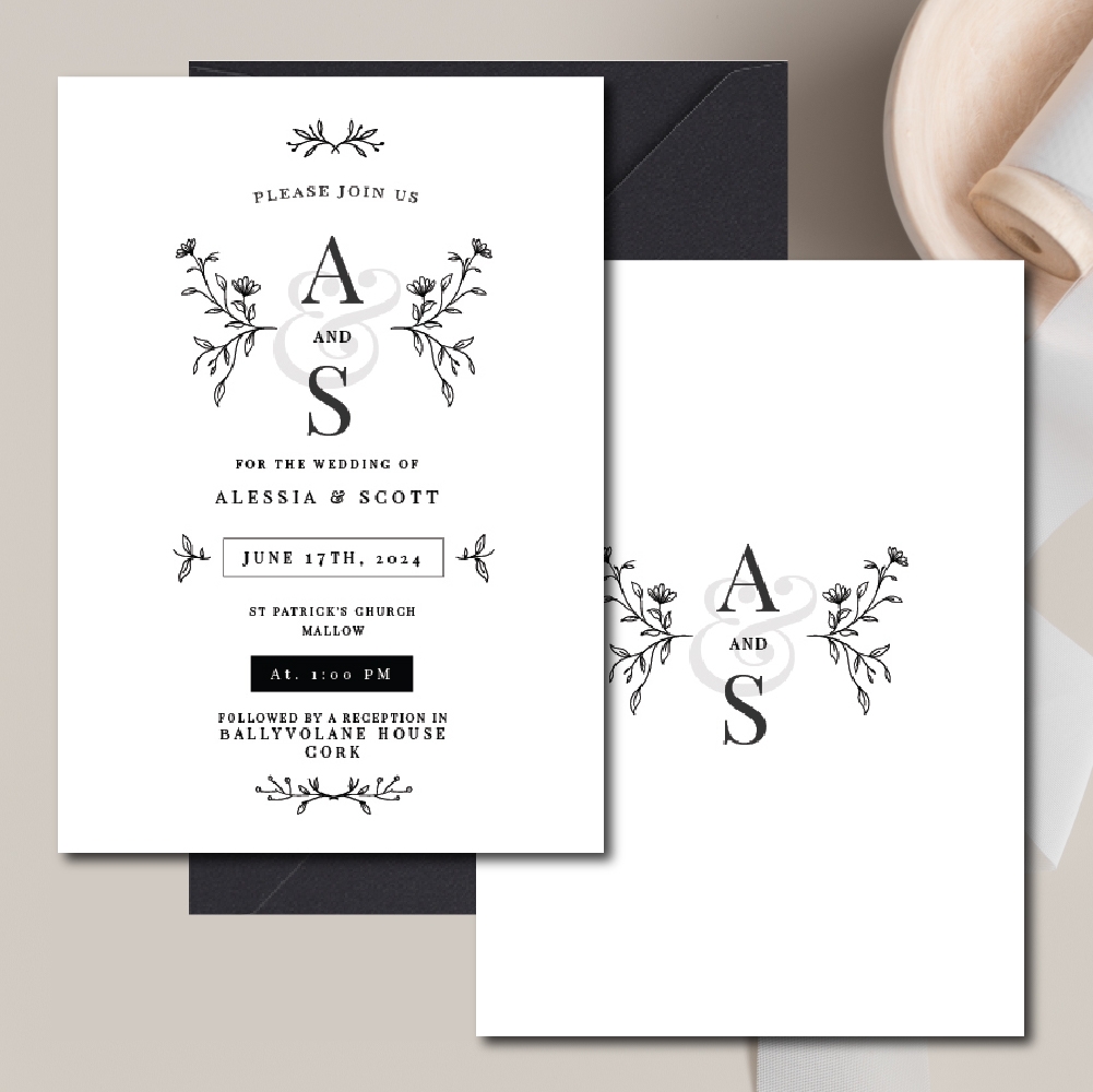 Wedding Invitations Monochrome Floral TheAisle ie Premium Wedding Stationery Printing