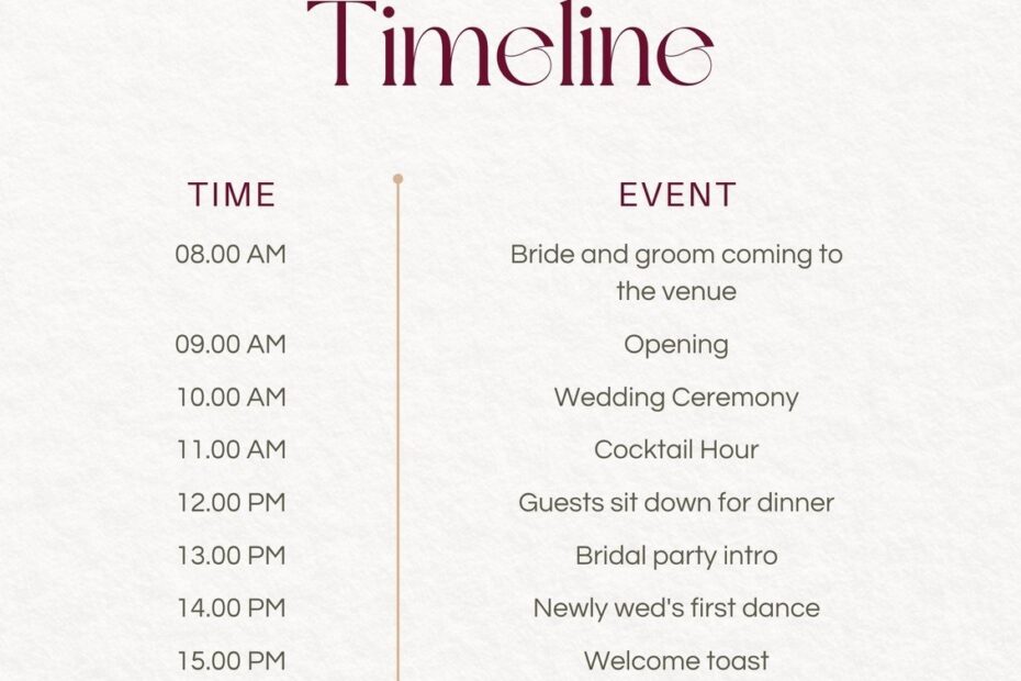 Wedding Itinerary Template For Bridal Party