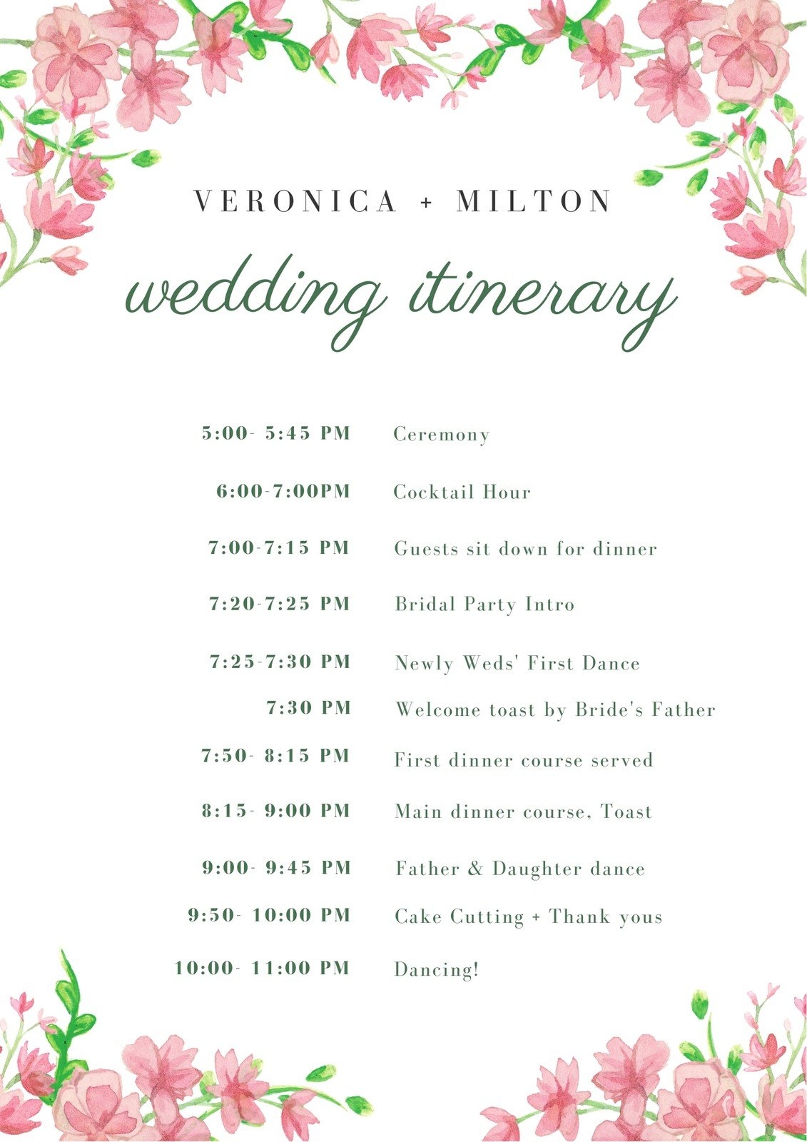 Wedding Itinerary Template Free PRINTABLE TEMPLATES