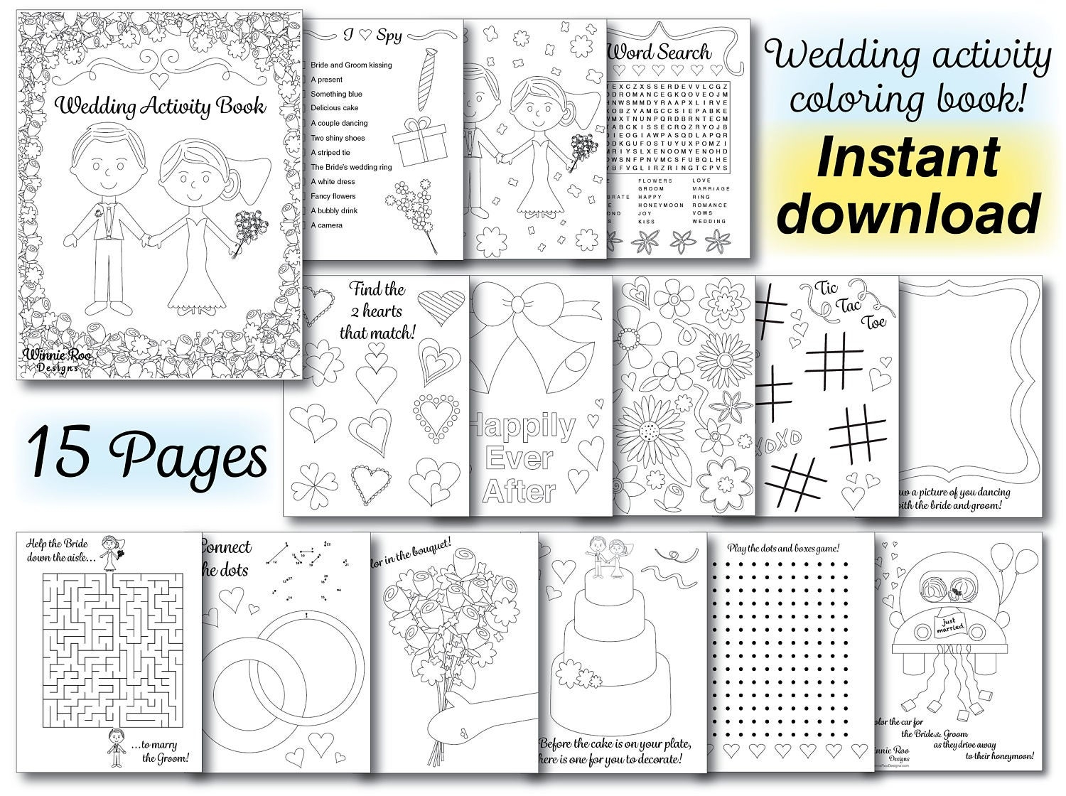 Wedding Kids Coloring Activity Book Wedding Coloring Book Reception 