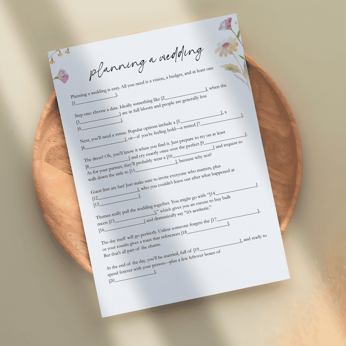 Wedding Mad Libs Free Printable Love And Laugh Games