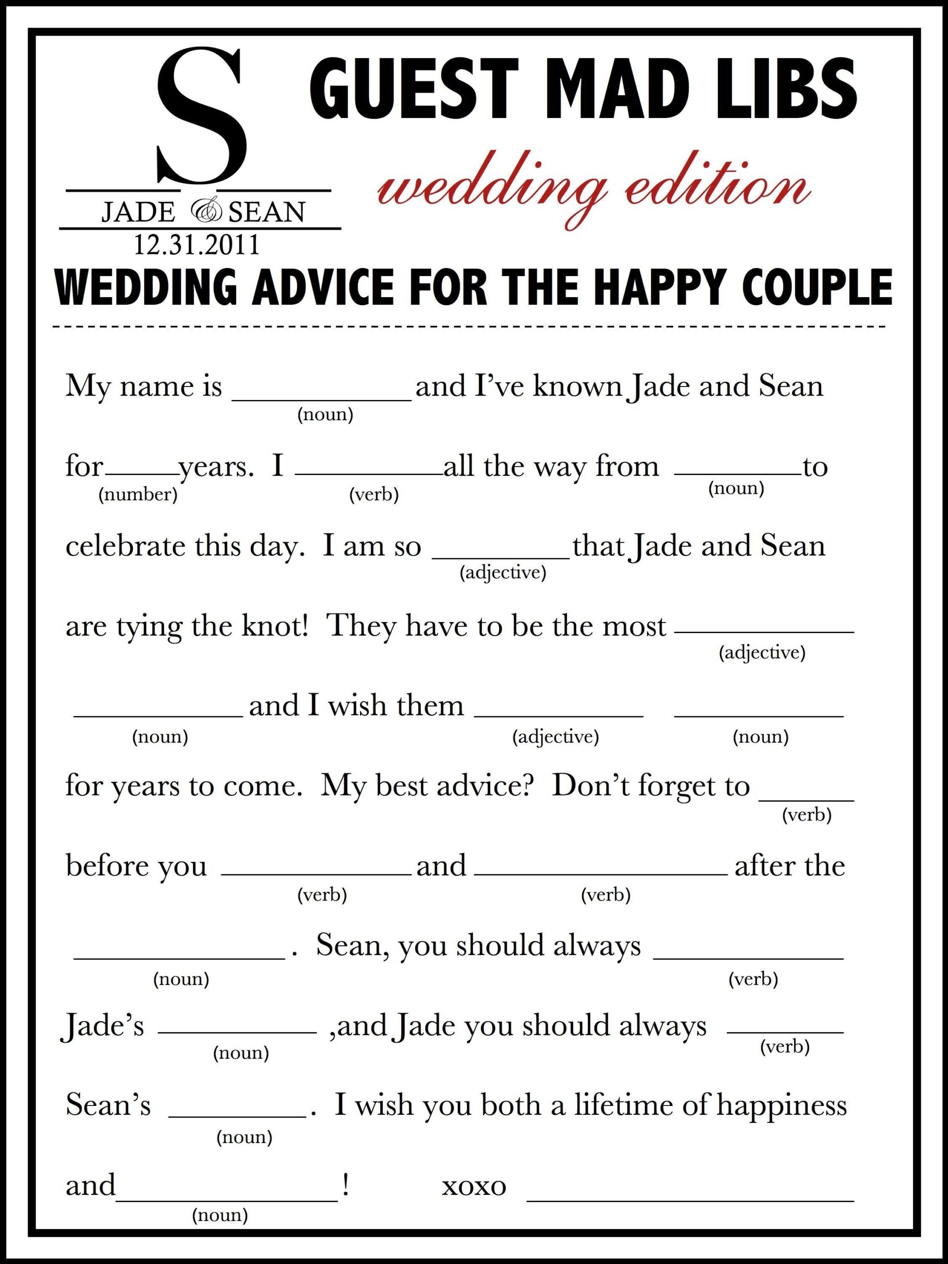 Wedding Mad Libs Free Printables Printable Word Searches