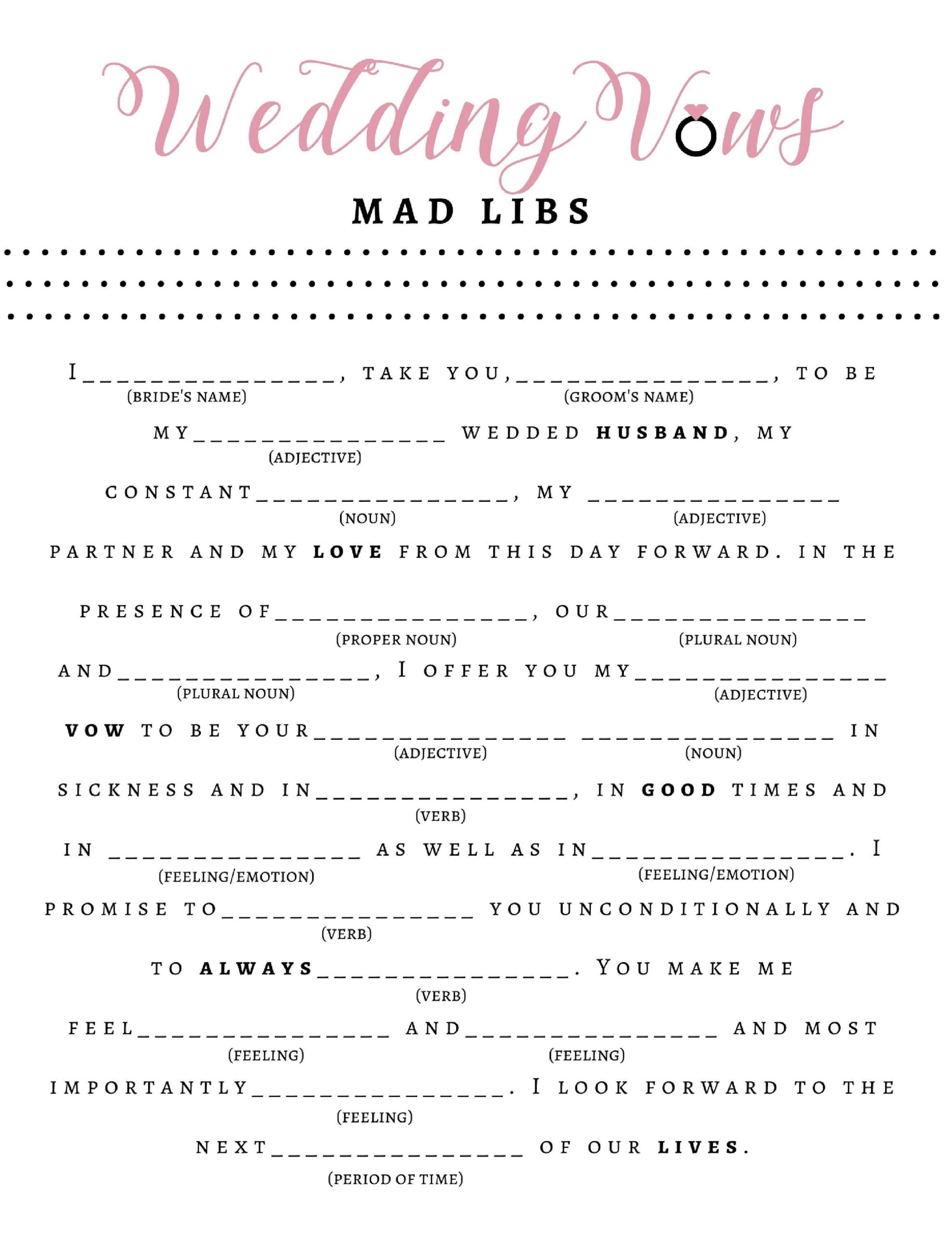 Wedding Mad Libs Free Printables Printable Yearly Calendar