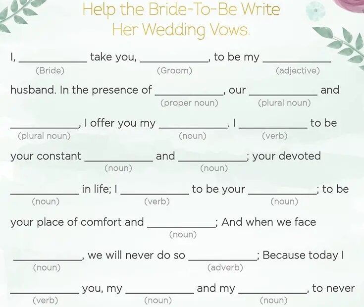 Wedding Mad Libs Printable Free