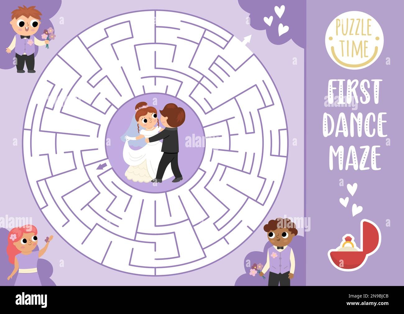 Wedding Maze For Kids With Dancing Bride And Groom Marriage Ceremony Preschool Printable Activity Matrimonial Labyrinth Game Puzzle With Just Marri Stock Vector Image U0026 Art Alamy