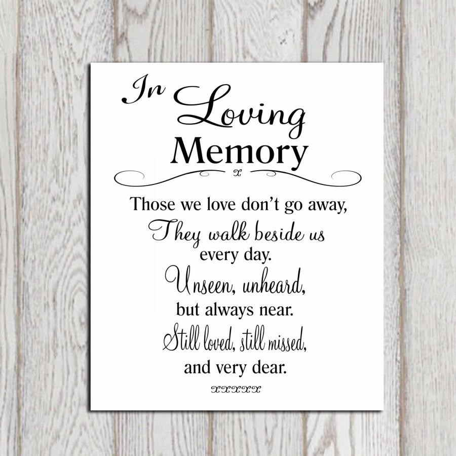 Wedding Memorial Table In Loving Memory Printable Memorial Sign 
