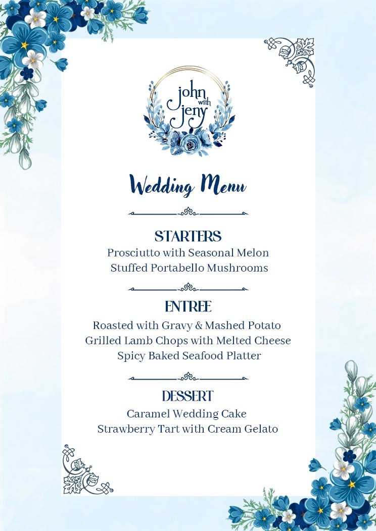 Wedding Menu Template Instant Download Printable Floral Greenery Menu