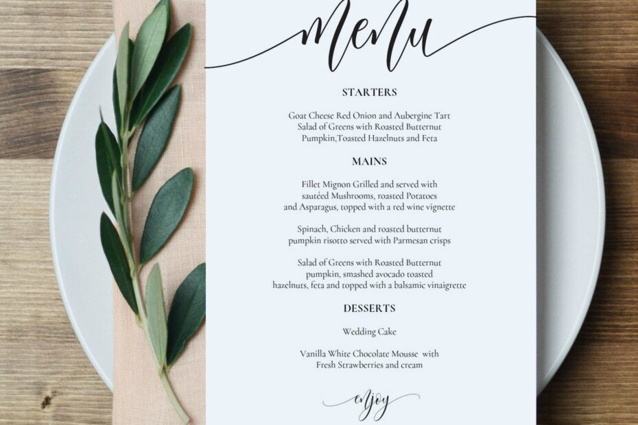 Wedding Menu Template Printable Menu Card 5x7 Wedding Etsy