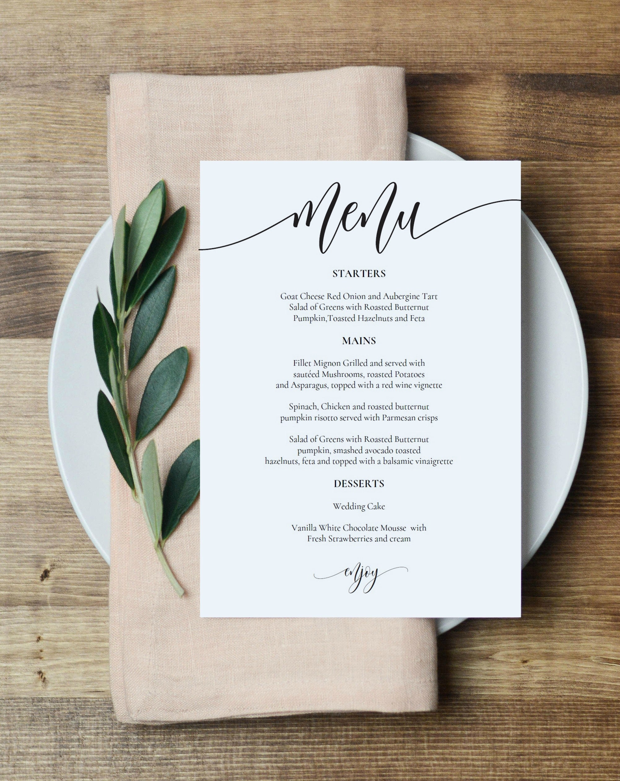 Wedding Menu Template Printable Menu Card 5x7 Wedding Etsy