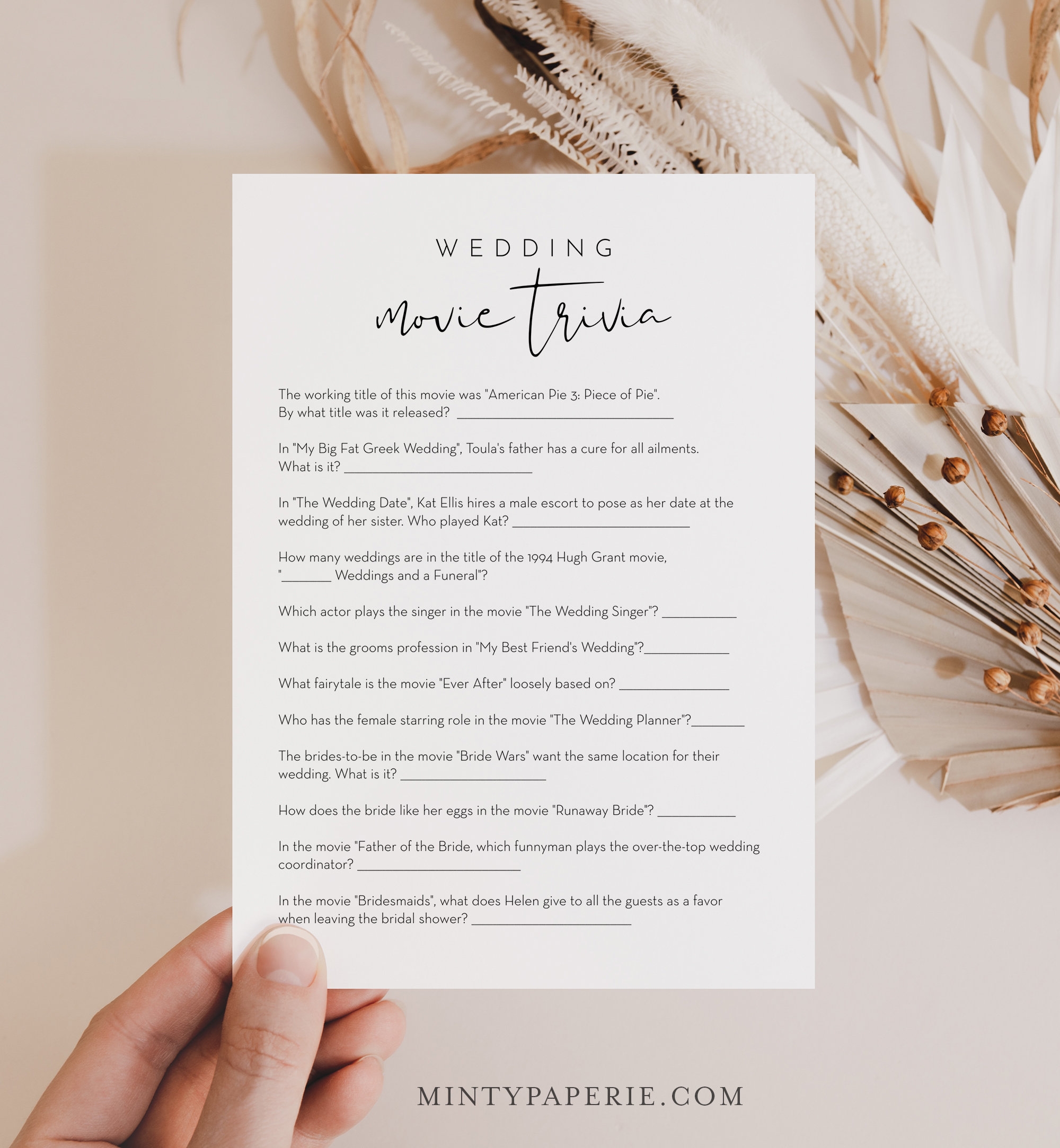 Wedding Movie Trivia Bridal Shower Game Template Minimalist Bridal Shower Printable Editable Instant Download Templett 0031 27BRG Etsy