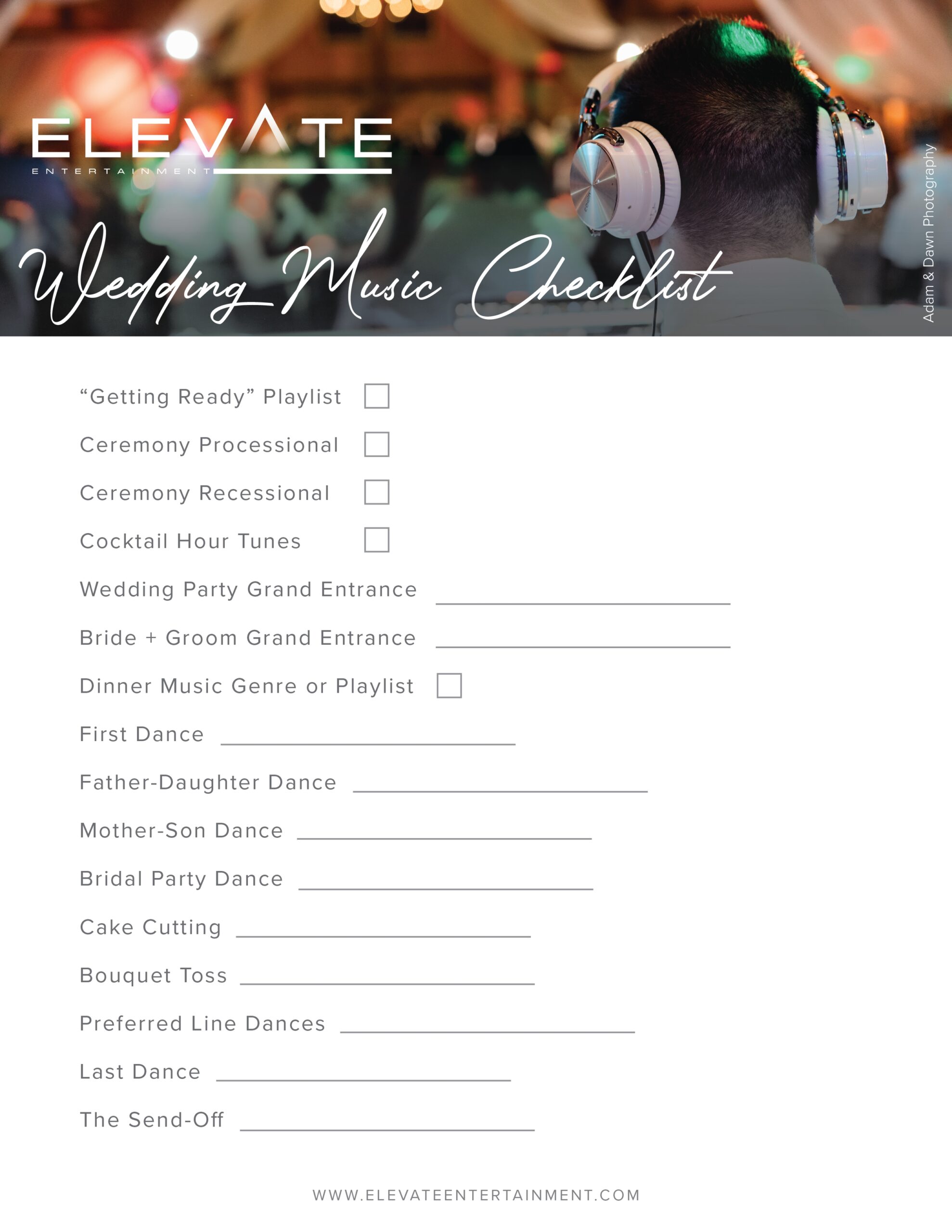 Wedding Music Checklist Elevate Entertainment Worksheets Library