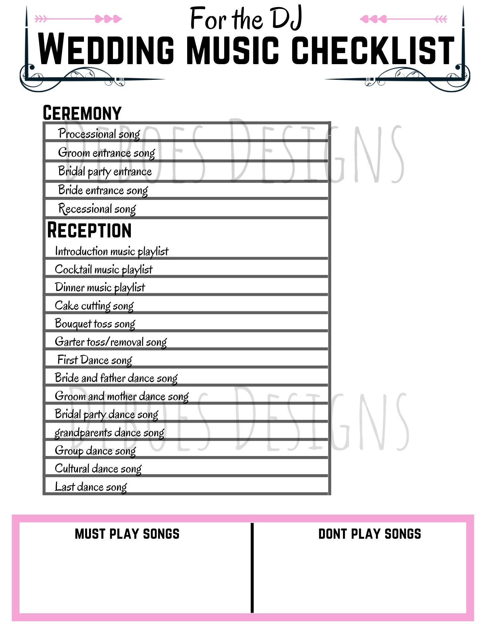 Wedding Music Checklist Playlist Template Wedding Template Wedding 