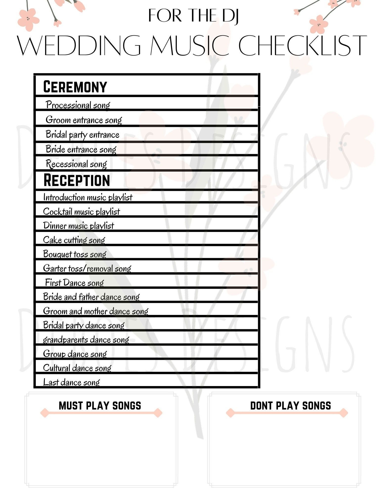 Wedding Music Checklist Template Wedding Planning Wedding 