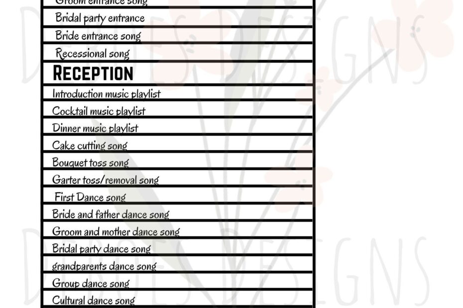 Wedding Music Checklist Template Wedding Planning Wedding Organization Wedding Printable Digital Download Flowers Floral Elegant Etsy