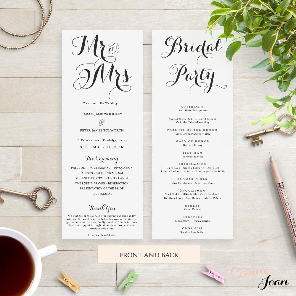 Wedding Order Of Service Template Printable Word Searches