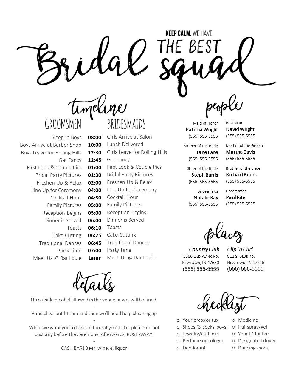 Wedding Party List Template Printable Word Searches