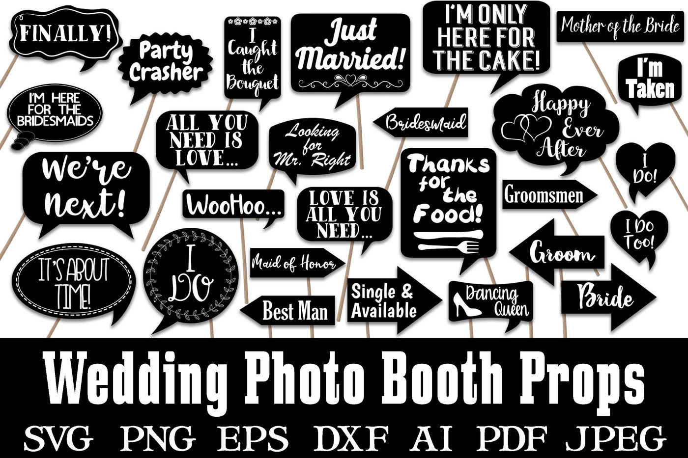 Wedding Photo Booth Props SVG Cut Files And Clipart PNG By Shannon Keyser TheHungryJPEG