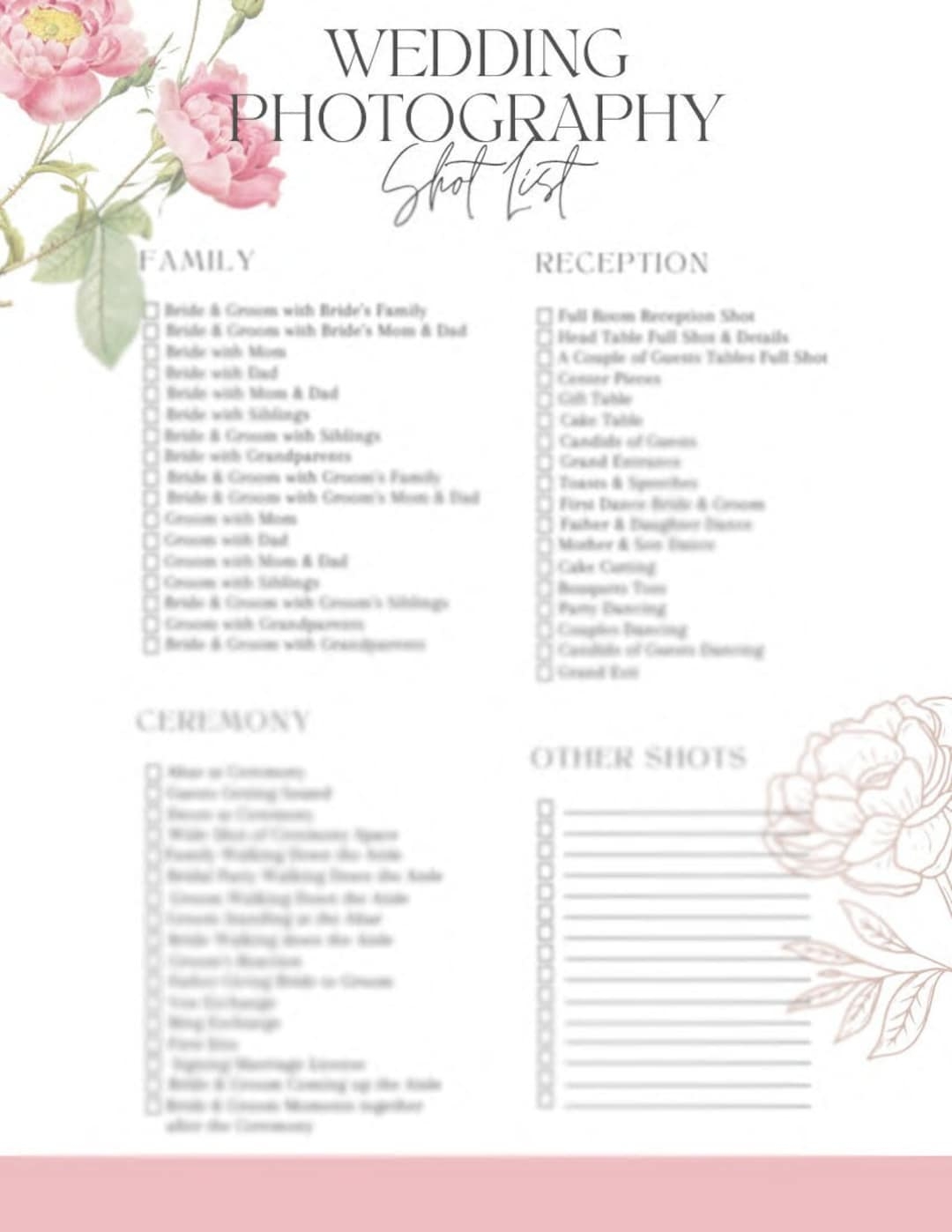 Wedding Photo Checklist Wedding Shot List Printable Wedding Photography Shot List Template Wedding Photographer Shot List Printable Etsy