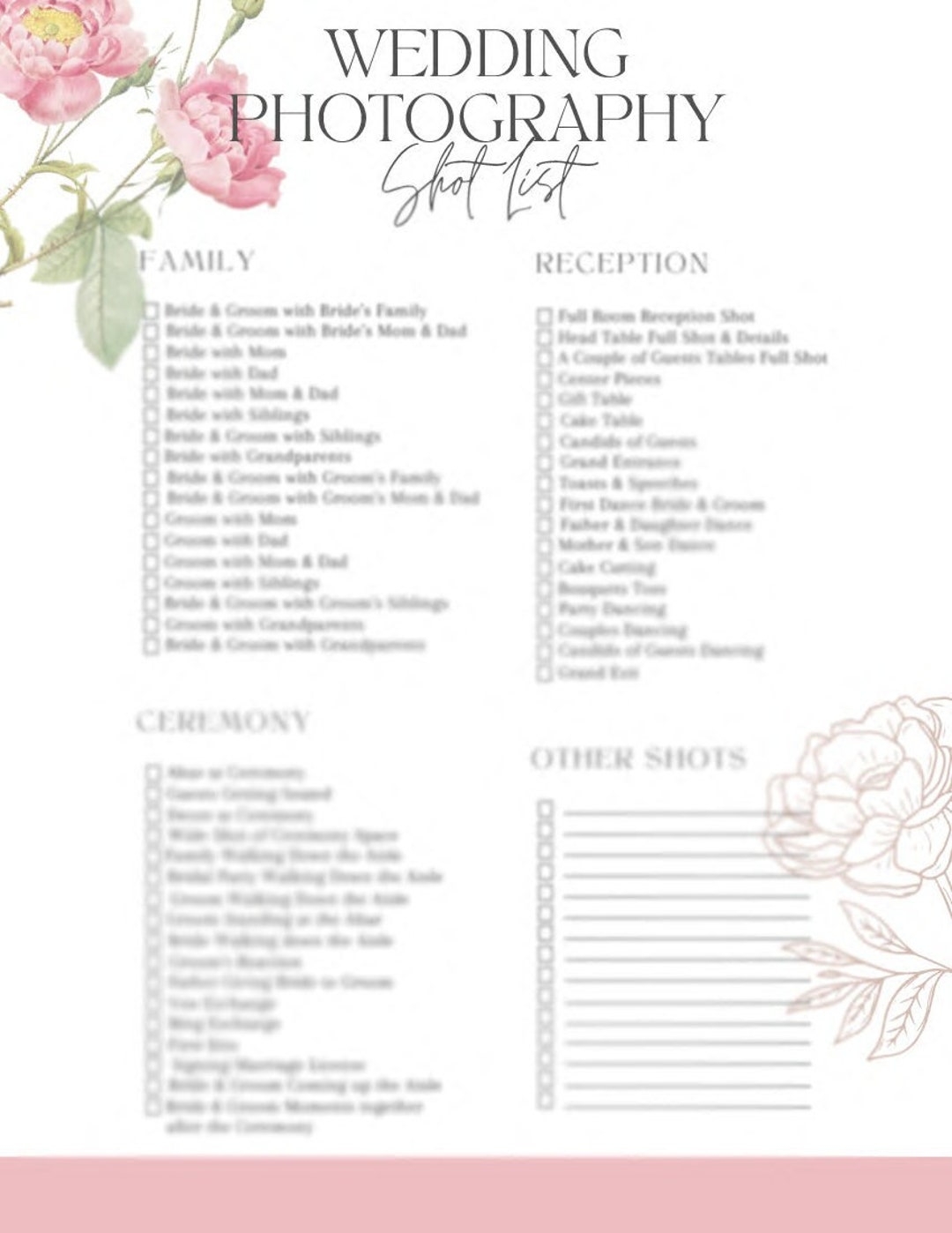 Wedding Photo Checklist Wedding Shot List Printable Wedding Photography Shot List Template Wedding Photographer Shot List Printable Etsy