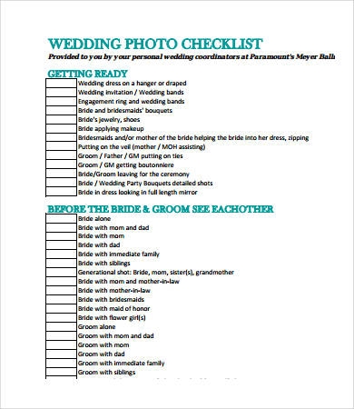 Wedding Photography Checklist Pdf